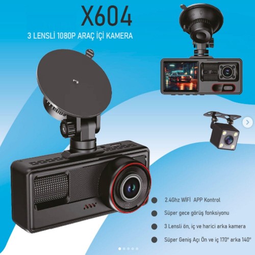PX-X604 WİFİ ÜÇ YÖNLÜ ARAÇ KAMERASI 