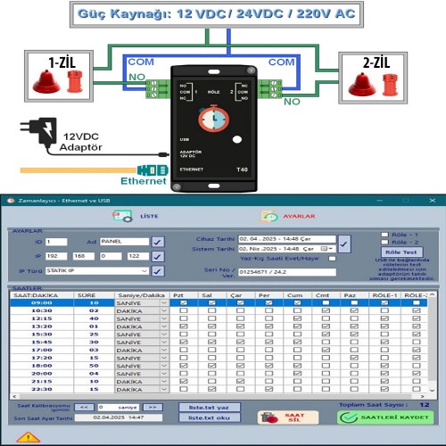 T-40 Mola ve Paydos Ethernetli Zil Saati